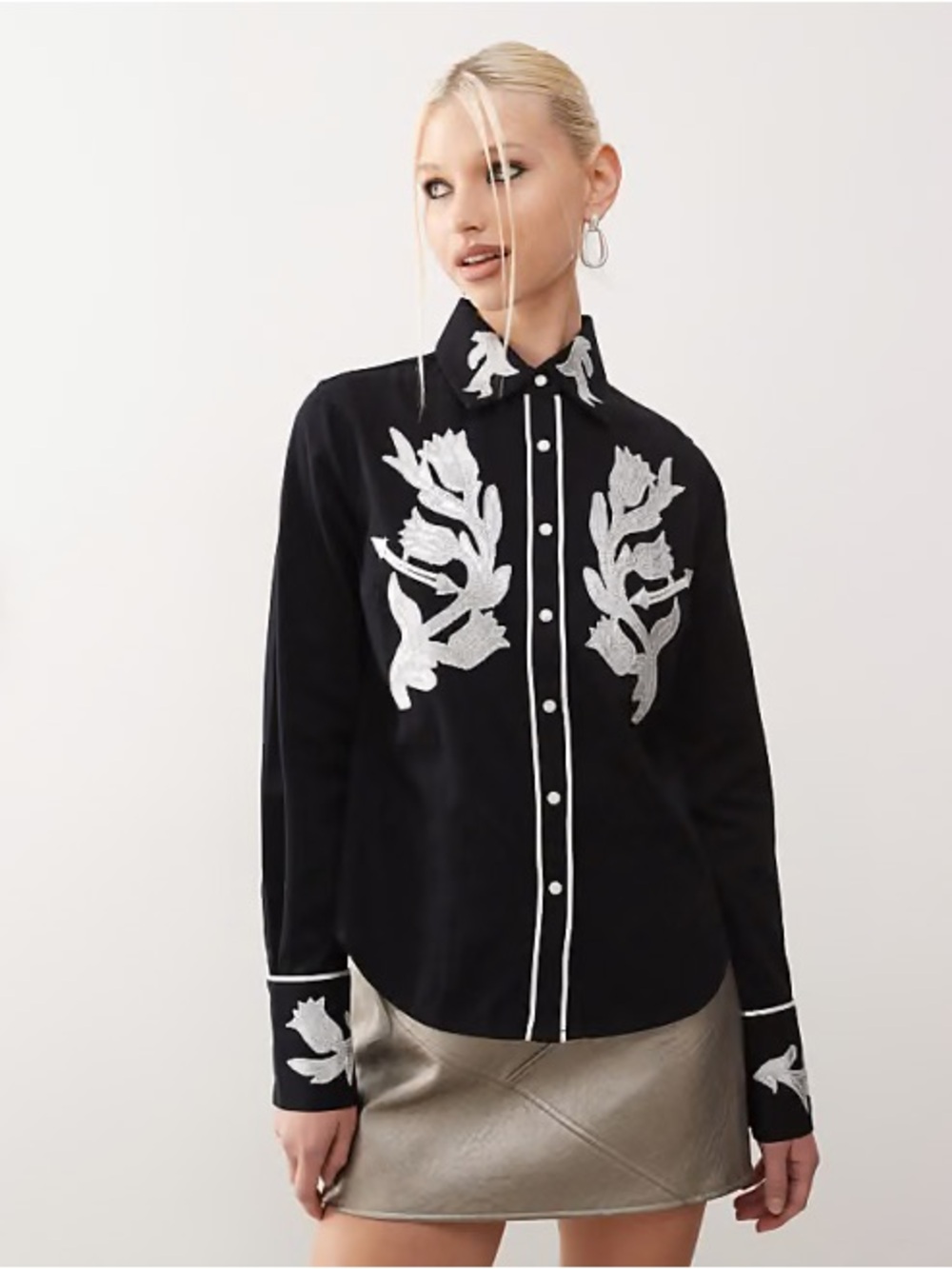 Reclaimed Vintage silver embellished western rodeo shirt 8 cowgirl